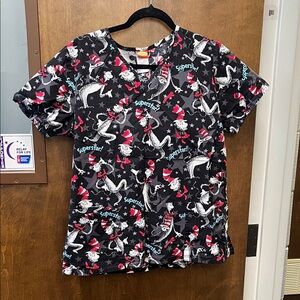 Dr. Seuss Black and Red Patterned scrub top size medium